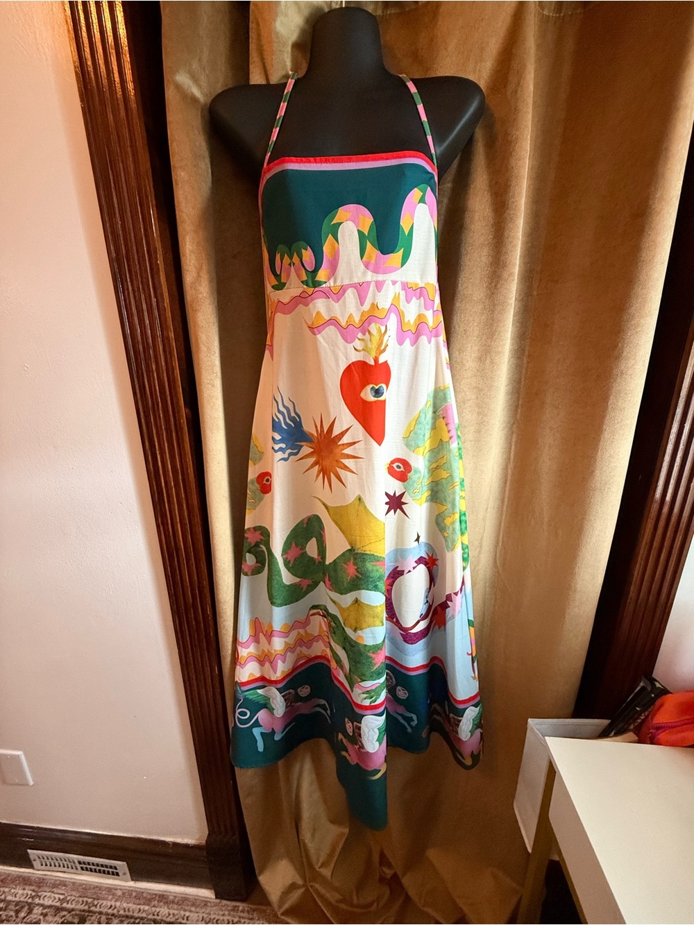 Colorful Graphic spaghetti strap Maxi Dress Sz M